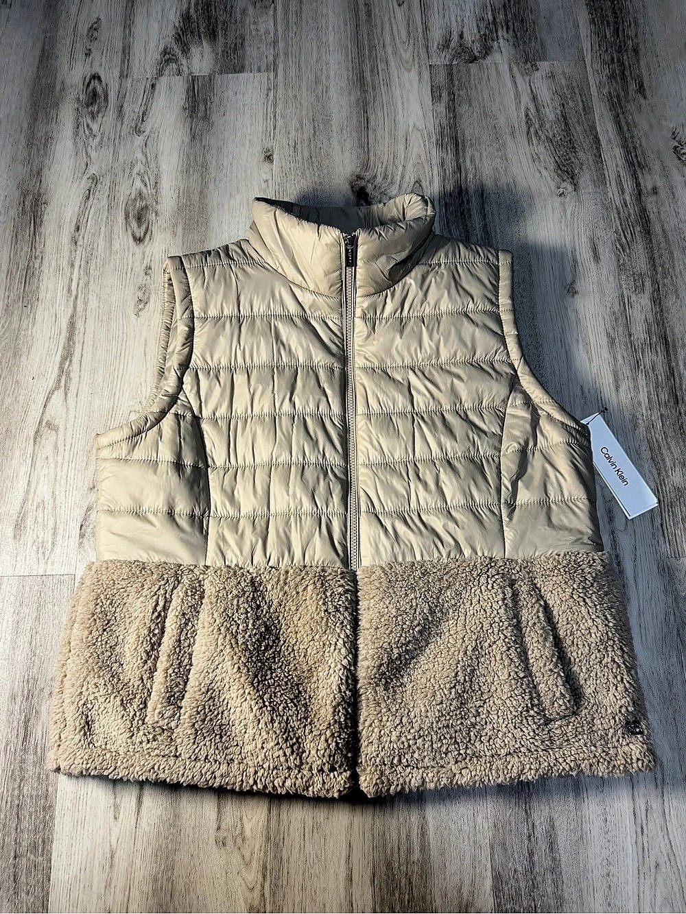 Calvin Klein Performance Puffer Sherpa Vest Beige & Brown